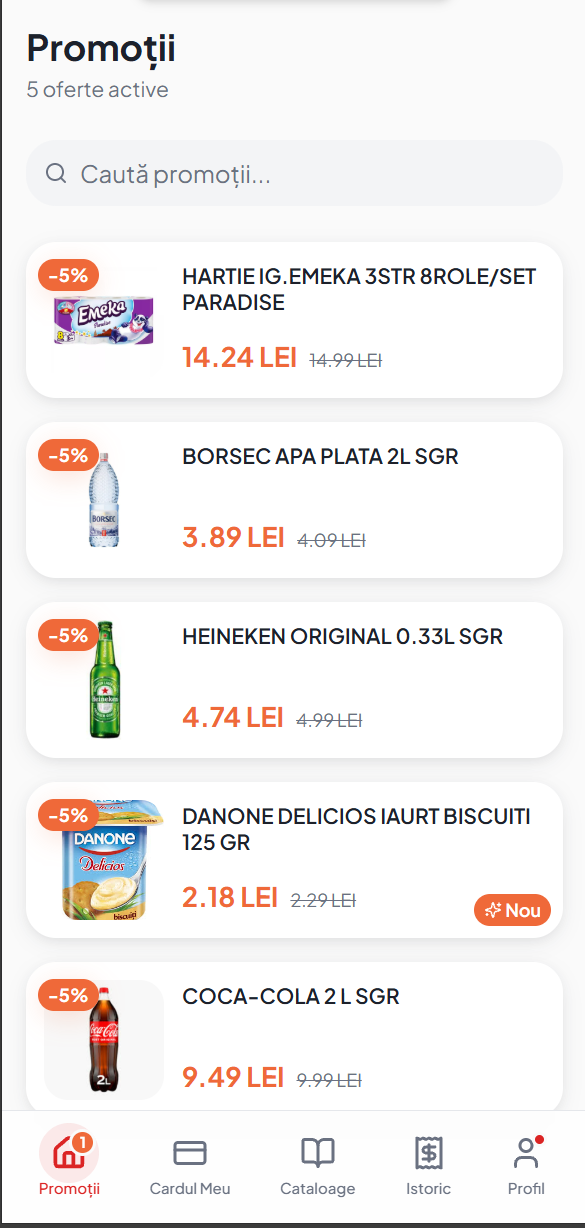 Ecranul de promoții din aplicația Imperial Market